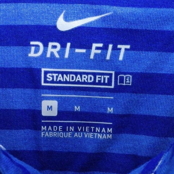 NIKE Dri Fit Men's Polo, Blue, Striped, Size Medium - Picture 5 of 5